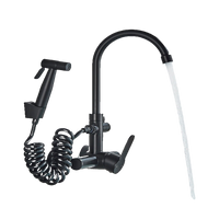 JULIE | Rubinetto miscelatore gastronomia a parete nero | professionale da cucina in acciaio inox con doccetta|Acqua rubinetto ristorante  bocca alta