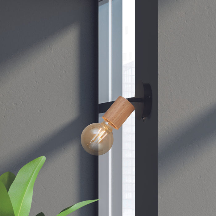 Applique Industrial-Nordico Spinoso Acciaio Nero Marrone 1 Luce E27