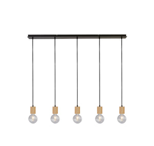 Lampadario Lineare Industrial-Nordico Spinoso Acciaio Nero Marrone 5 Luci E27