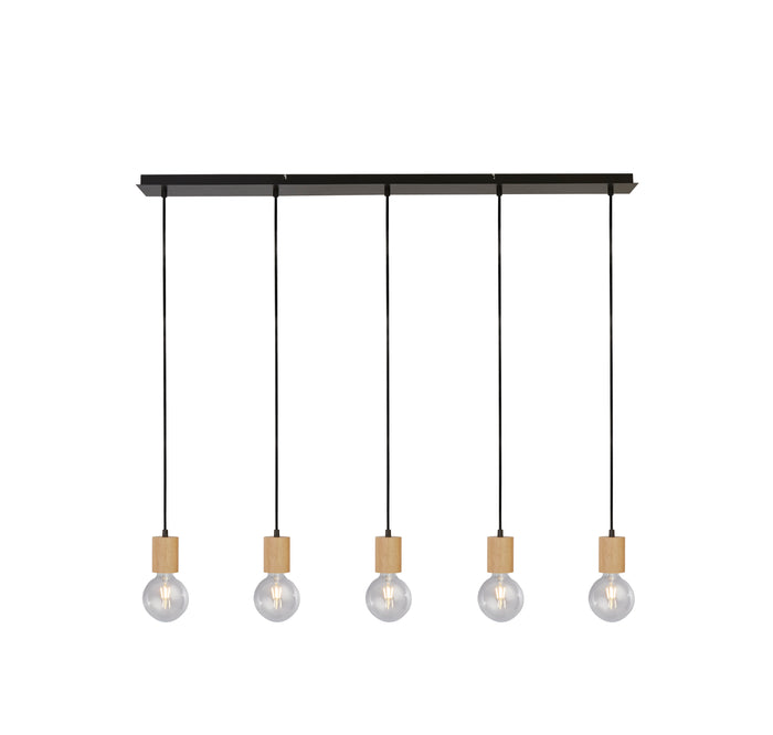 Lampadario Lineare Industrial-Nordico Spinoso Acciaio Nero Marrone 5 Luci E27