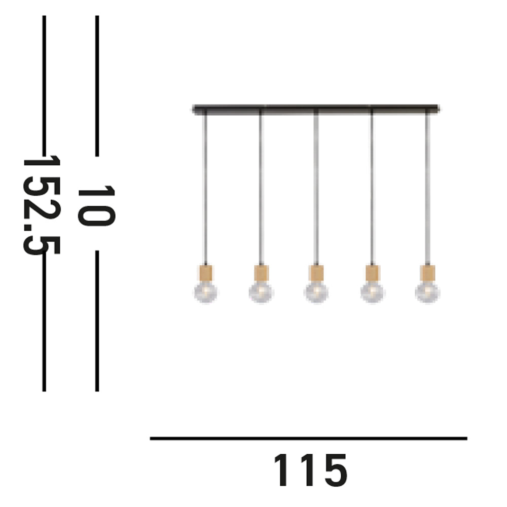 Lampadario Lineare Industrial-Nordico Spinoso Acciaio Nero Marrone 5 Luci E27