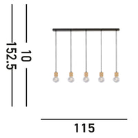 Lampadario Lineare Industrial-Nordico Spinoso Acciaio Nero Marrone 5 Luci E27