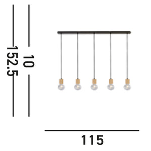 Lampadario Lineare Industrial-Nordico Spinoso Acciaio Nero Marrone 5 Luci E27