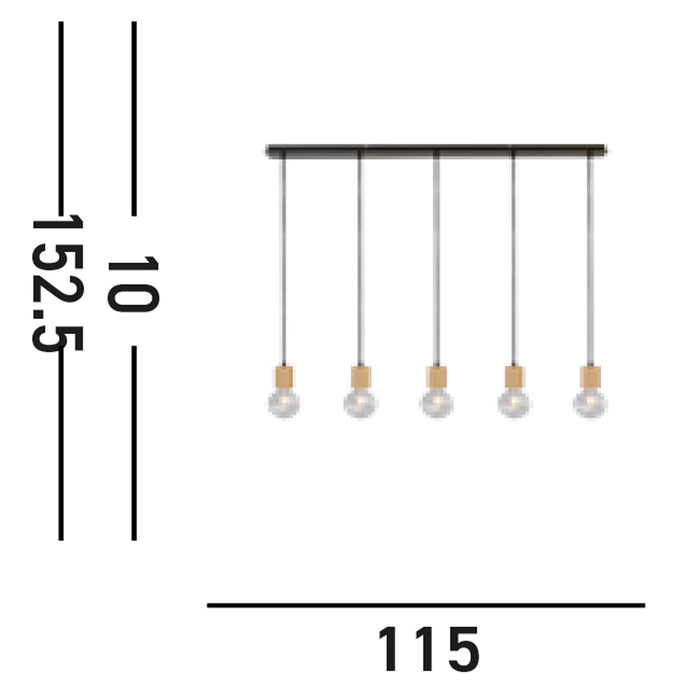 Lampadario Lineare Industrial-Nordico Spinoso Acciaio Nero Marrone 5 Luci E27