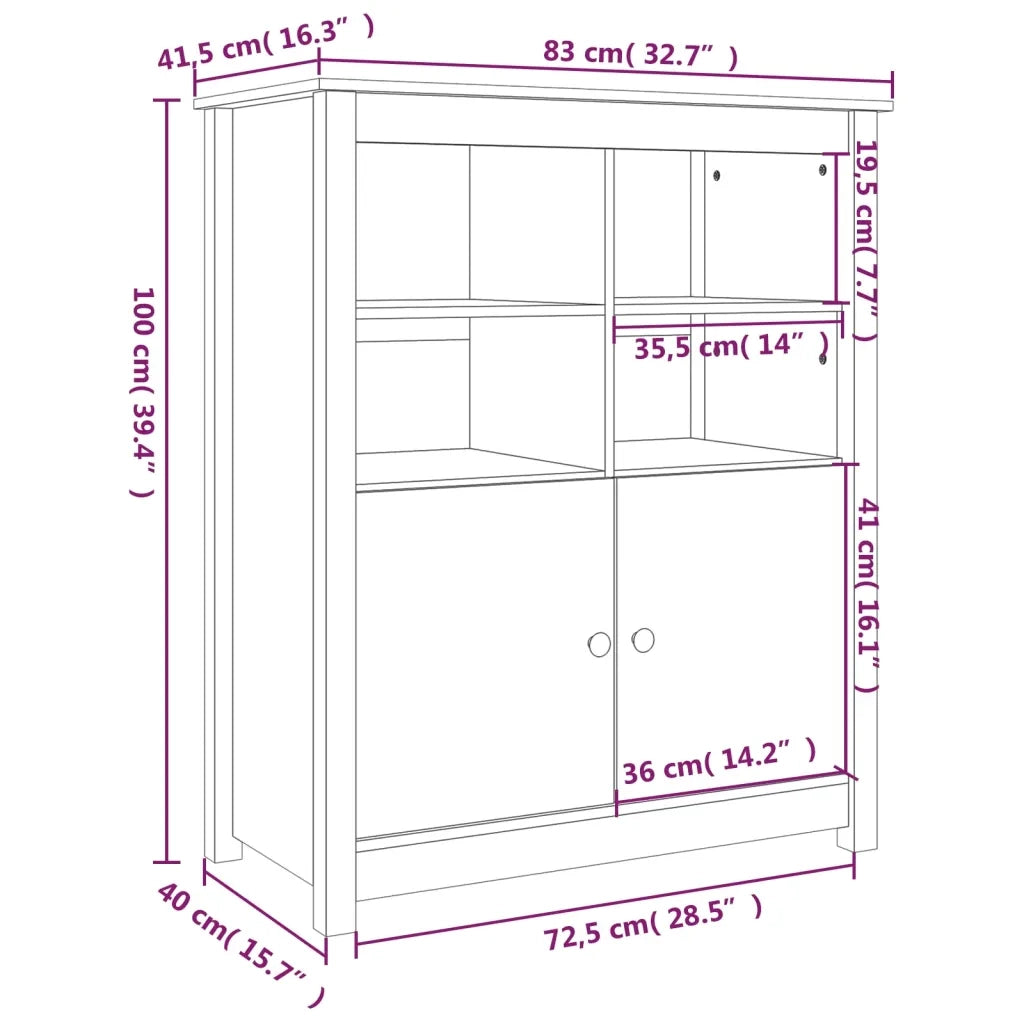 Credenza Nera 83x41,5x100 cm in Legno Massello di Pino 821516