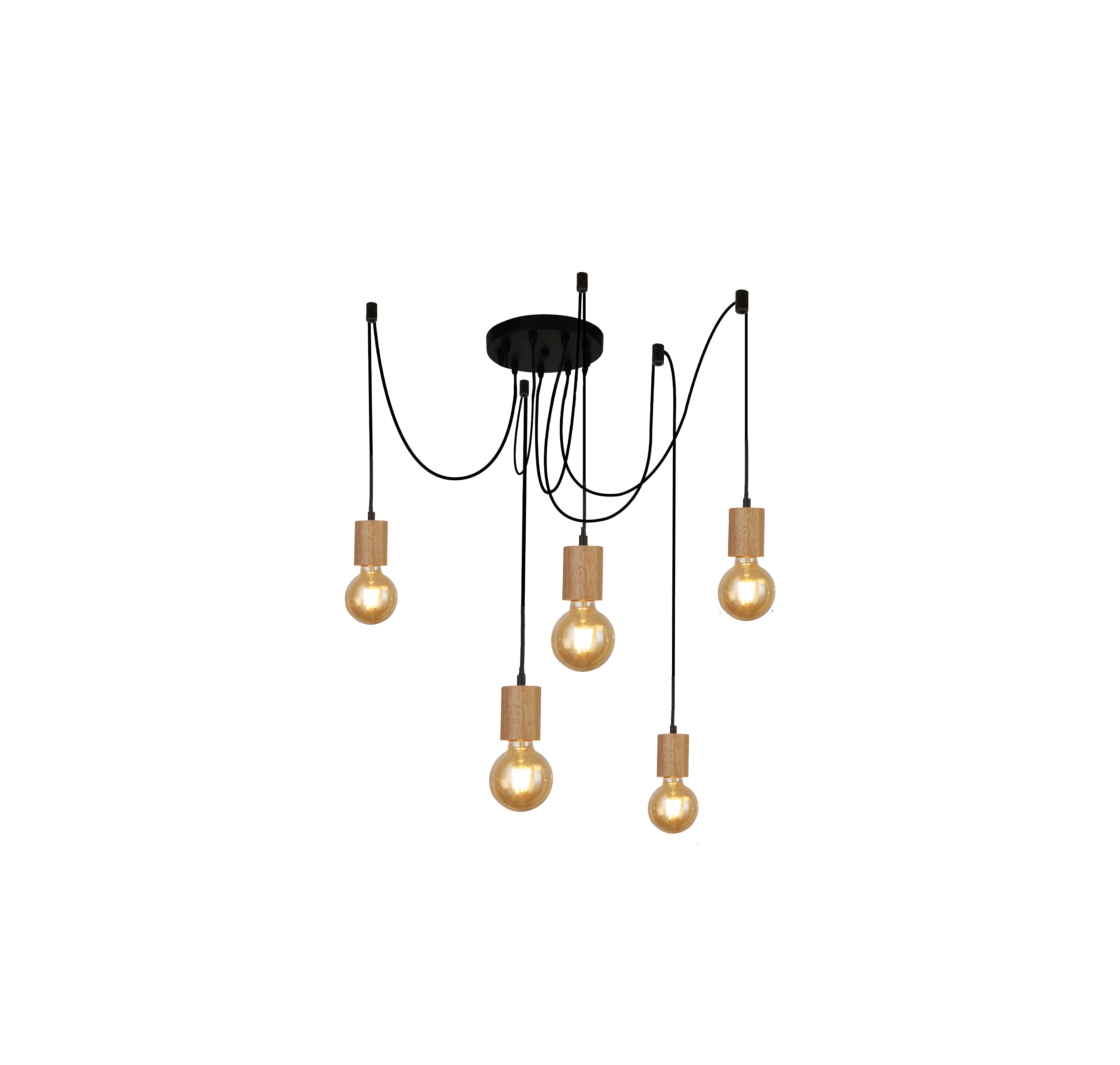 Lampadario Industrial-Nordico Spinoso Acciaio Nero Marrone 5 Luci E27