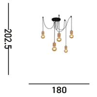 Lampadario Industrial-Nordico Spinoso Acciaio Nero Marrone 5 Luci E27
