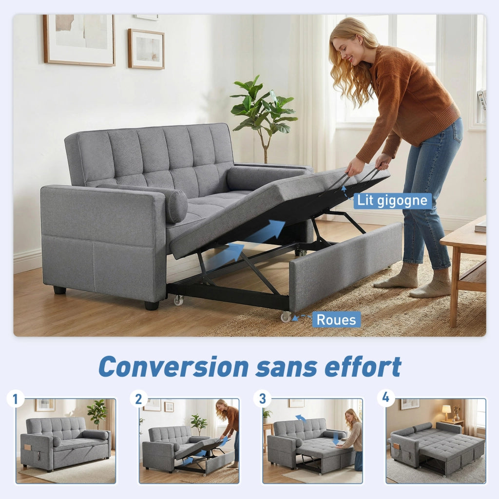 Divano letto 2 posti con letto gigogne ¨C zephmum ¨C 80,5x137,5x84 cm grigio