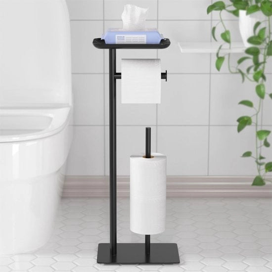 Toilette libero con mensola superiore, supporto per rotoli di carta igienica in alluminio, stazione per rotoli di carta igienica in posizione verticale con spazio per 4 rotoli