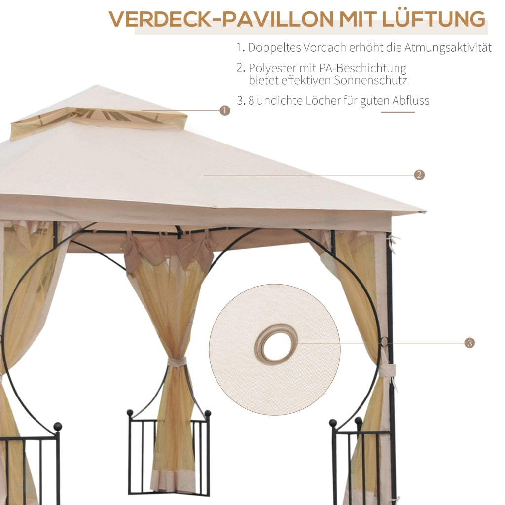 GAZEBO da giardino 295x295x275 cm con doppio tetto in metallo beige