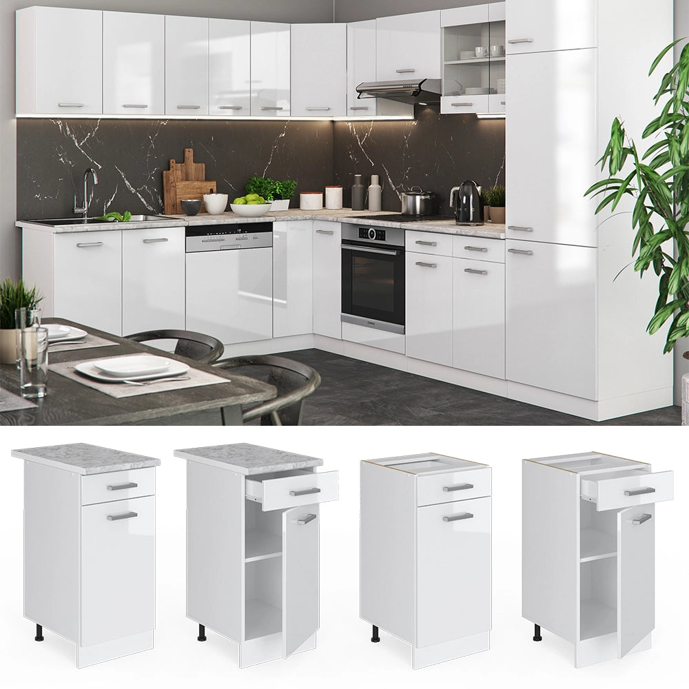Vicco Mobiletto base per cucina Bianco lucido 40 cm , PL Marmo