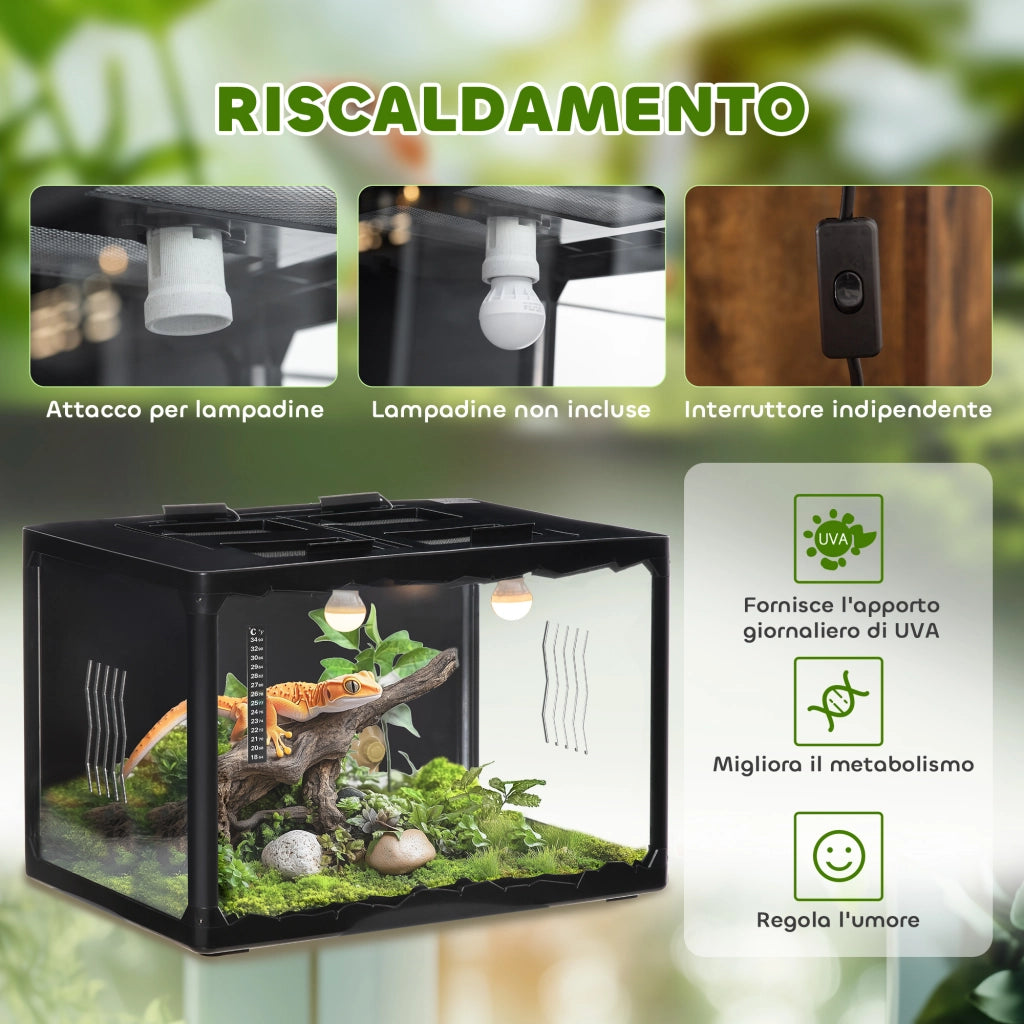 Terrario per Tartarughe di Terra e Rettili con Termometro 18-34¡æ, 60x40x40.5 cm, Nero