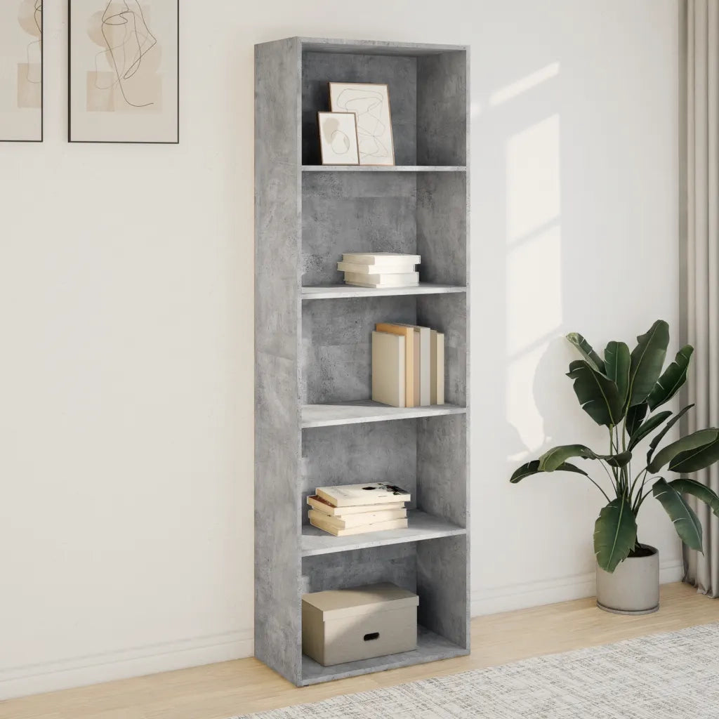 Libreria-Scaffale per Libri-Mobile di Stoccaggio Grigio Cemento 60x30x189 cm in Legno Multistrato