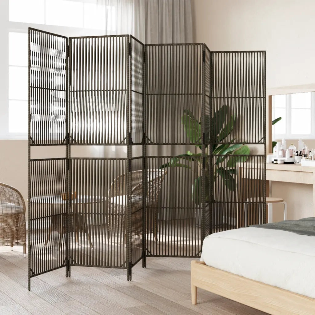 Divisorio per Ambienti | Divider per stanze | Paravento a 6 Pannelli Marrone in Polyrattan