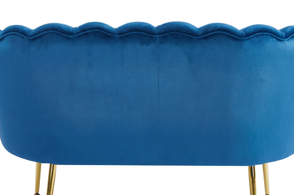 Divano Due 2 Posti In Velluto Forma Conchiglia Gambe In Metallo 133x63x75 Cm Camera Soggiorno Ufficio  Blu