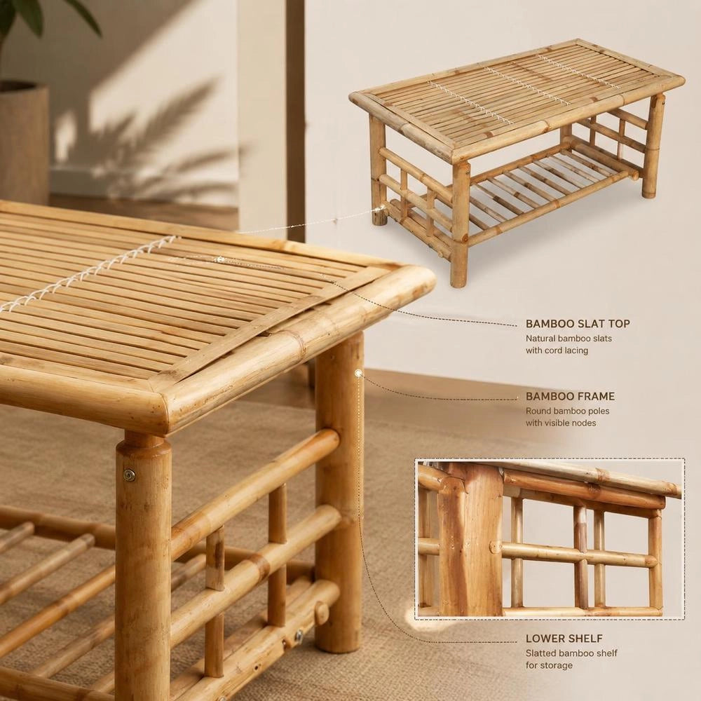 Bamboo Coffee Table 90x50x45 Cm