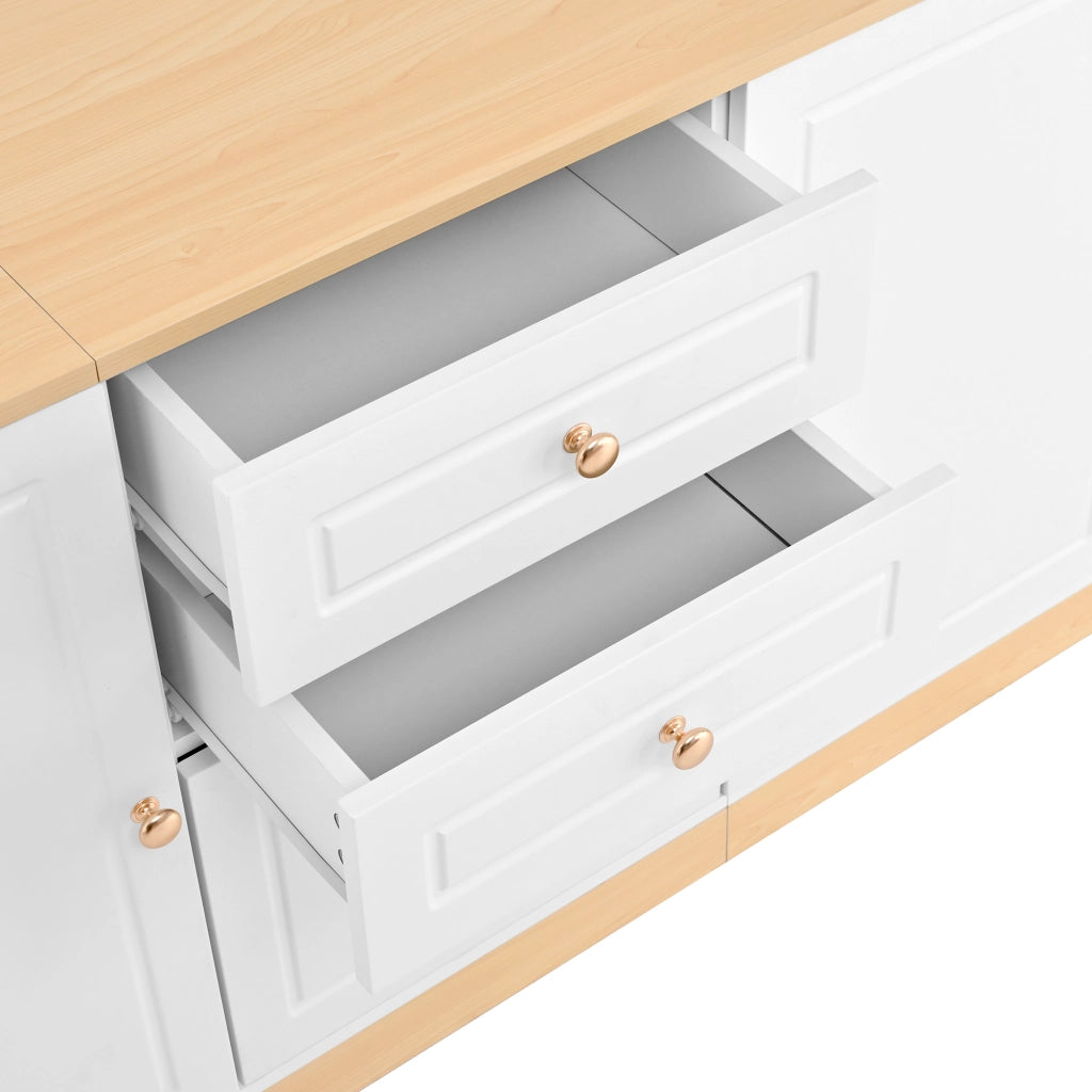 OKWISH Credenza Contenitore con 3 Ante, 2 Cassetti e Ripiani Regolabili, per Soggiorno e Sala da Pranzo, 135,5×39×76 cm