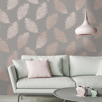 DUTCH WALLCOVERINGS Carta da Parati Fawning Feather Grigio e Oro Rosa 437412