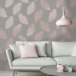 DUTCH WALLCOVERINGS Carta da Parati Fawning Feather Grigio e Oro Rosa 437412