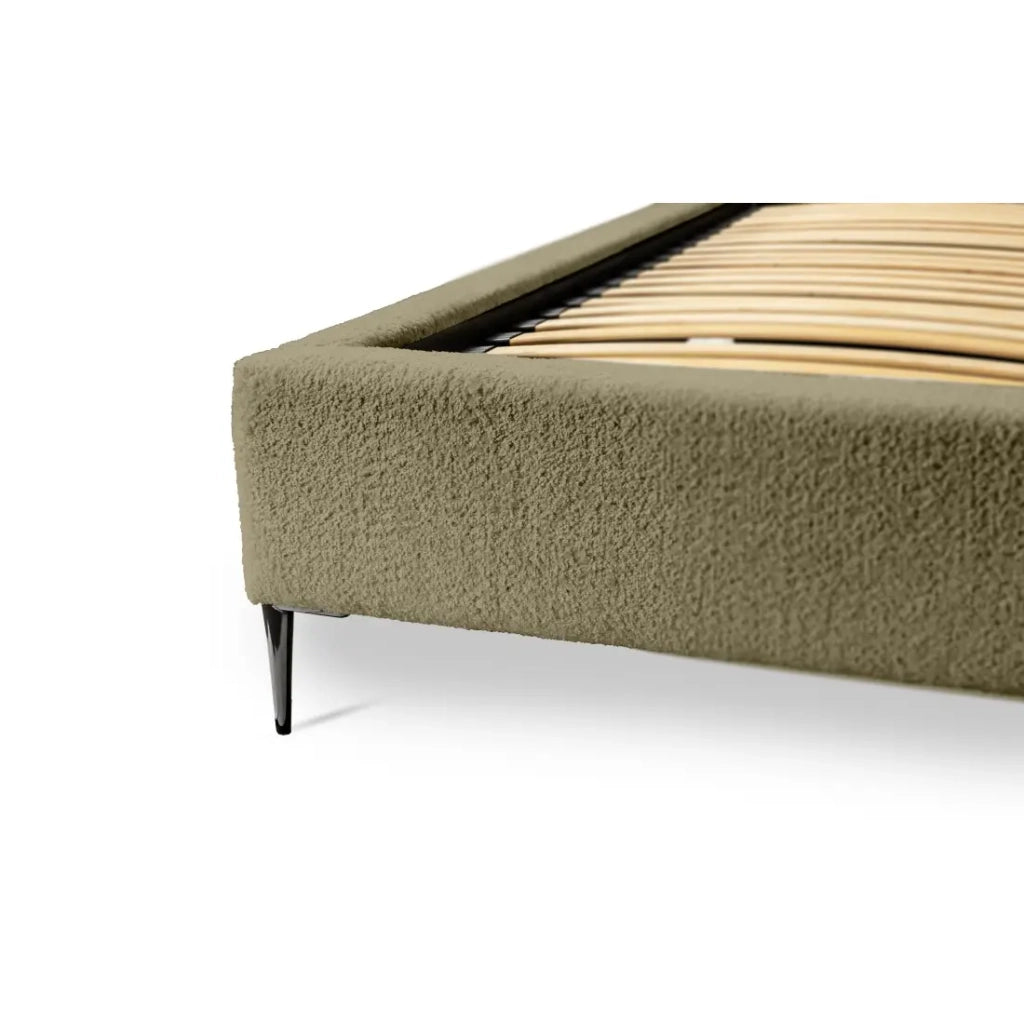 Letto MILLIO – Kaki – 160x200 cm – Tessuto chenille bouclé – Rete inclusa – Comfort albergo 5 stelle