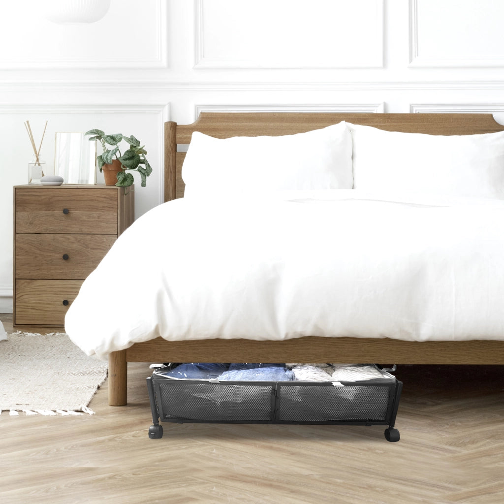 Organizzatore sottoletto in metallo con ruote – Pieghevole per abiti e scarpe – Nyana Home