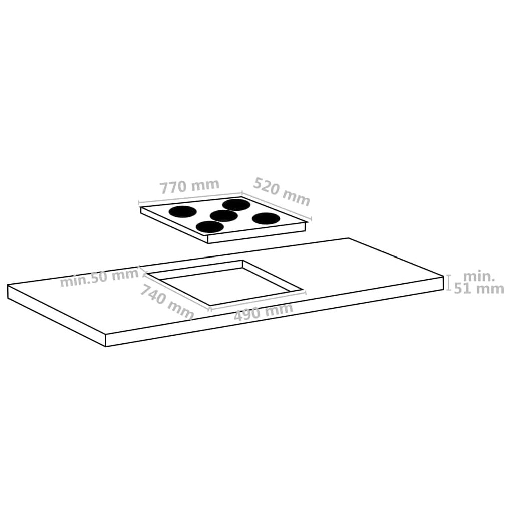 Piano Cottura Induzione 77cm 5 Fuochi Vetro Nero Touch 9 Livelli Power Boost