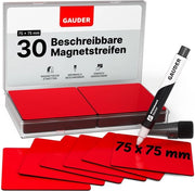 Etichette magnetiche descrittabili - Tavole magnetiche riutilizzabili per lavagne bianche, lavagne scolastiche, tavole Kanban e frigoriferi - Carte magnetiche con pennarelli (30 pezzi - 75 x 75 mm)