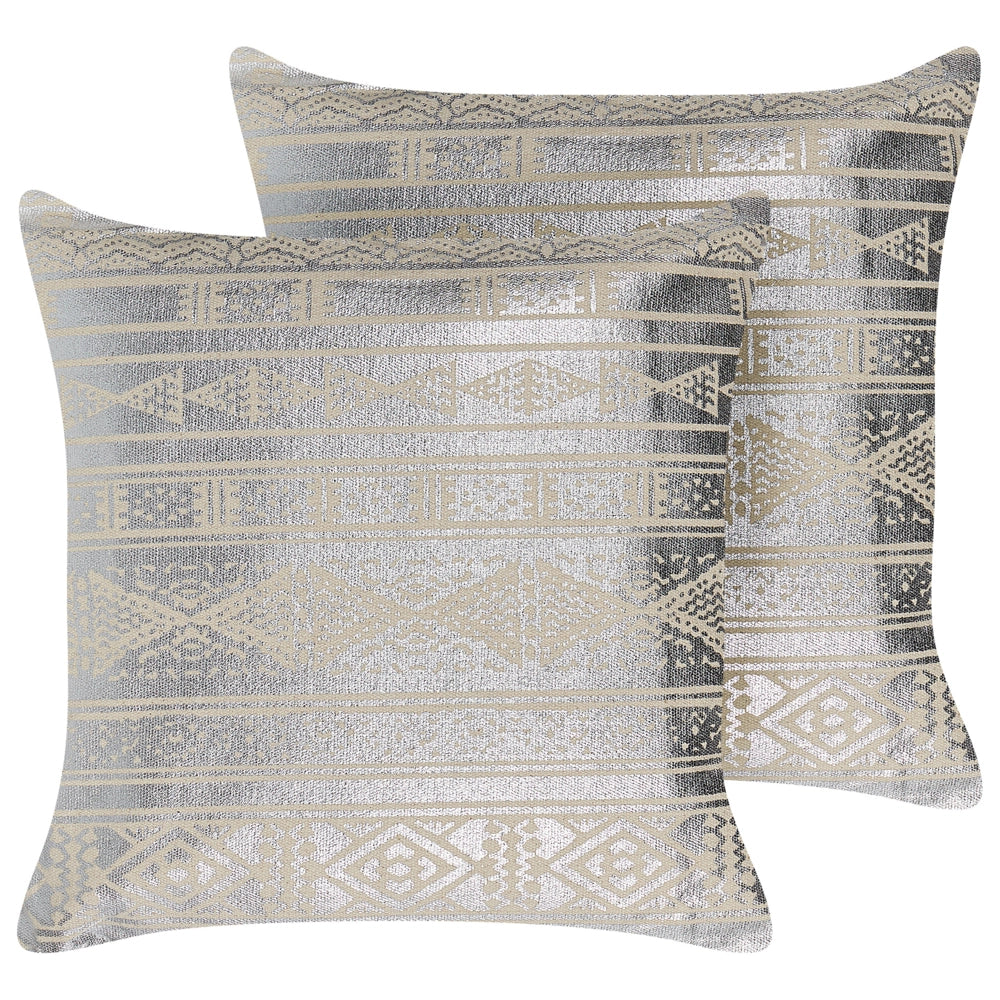 Set di 2 cuscini in cotone argento 50 x 50 cm motivo geometrico metallizzato glamour
