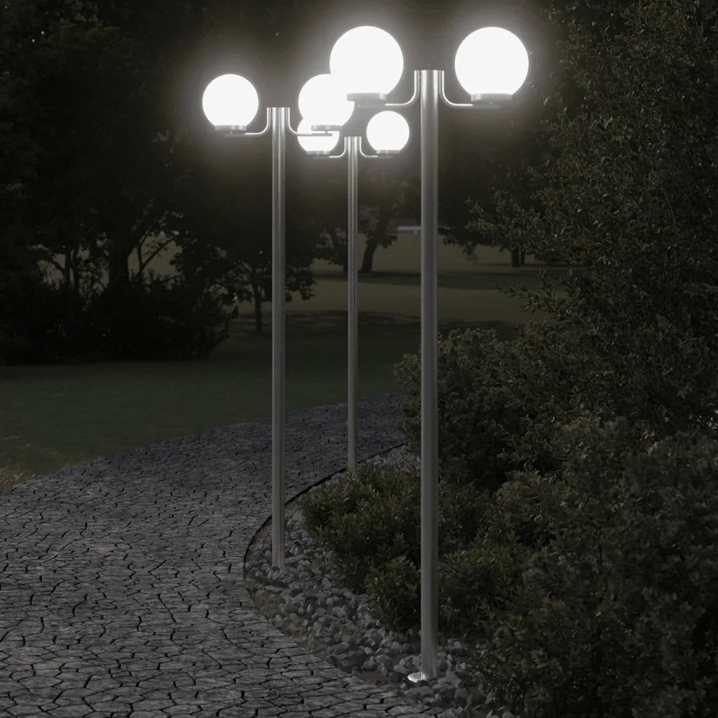 vidaXL Lampade da Terra per Esterni 3pz Argento 215cm in Acciaio Inox