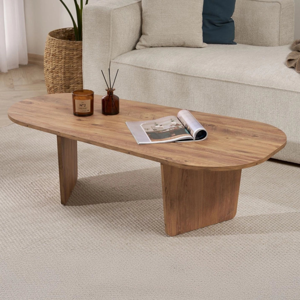 Dozza, Tavolino da Salotto Forma Ovale, 130x65x40h cm Marrone Rovere Nodi