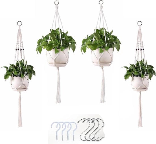 Set di Vasi da Sospensione per Fiori da 4 pezzi - Appesi per Vasi in Corda - Decorazione Interna e Esterna per Fiori