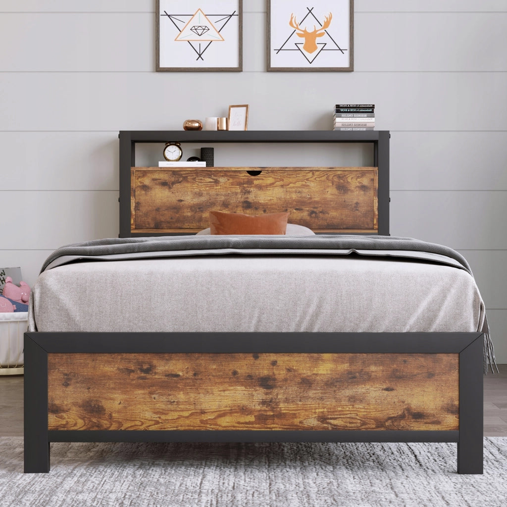 Letto singolo in metallo 90x200 - Xylo - Nero con testiera