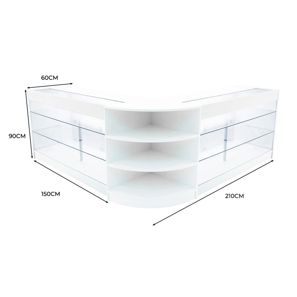 Set Bancone Bianco Apollo LED K1500 LM60 con Vetrina Espositiva 3 Ripiani