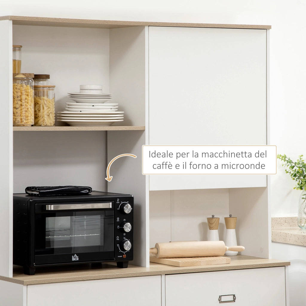 EasyComfort Dispensa Cucina in Truciolato e MDF con Ripiani Aperti, Armadietti e Cassetto, 119x41x180 cm, Bianco