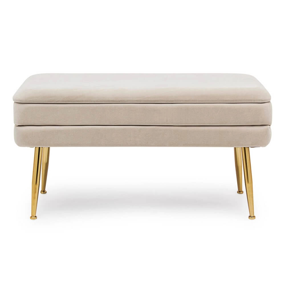 Panca contenitore in velluto con gambe dorate glam - SERENA