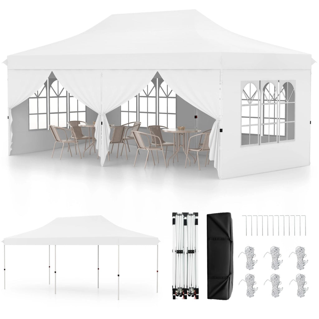 Tenda a scomparsa 3x6m con 6 pareti laterali rimovibili borsa da trasporto, Tenda gazebo pieghevole per feste Bianco-Gazebo