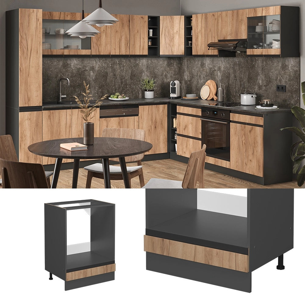 Mobile per forno da incasso R-Line Rovere dorato/Antracite 60 cm J-Shape PL Marmo Vicco
