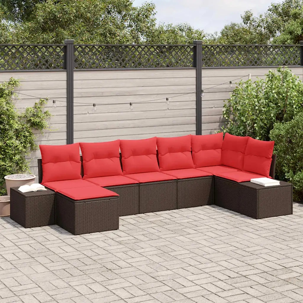 Set Divano da Giardino con cuscino 7 pcs Marrone polyrattan