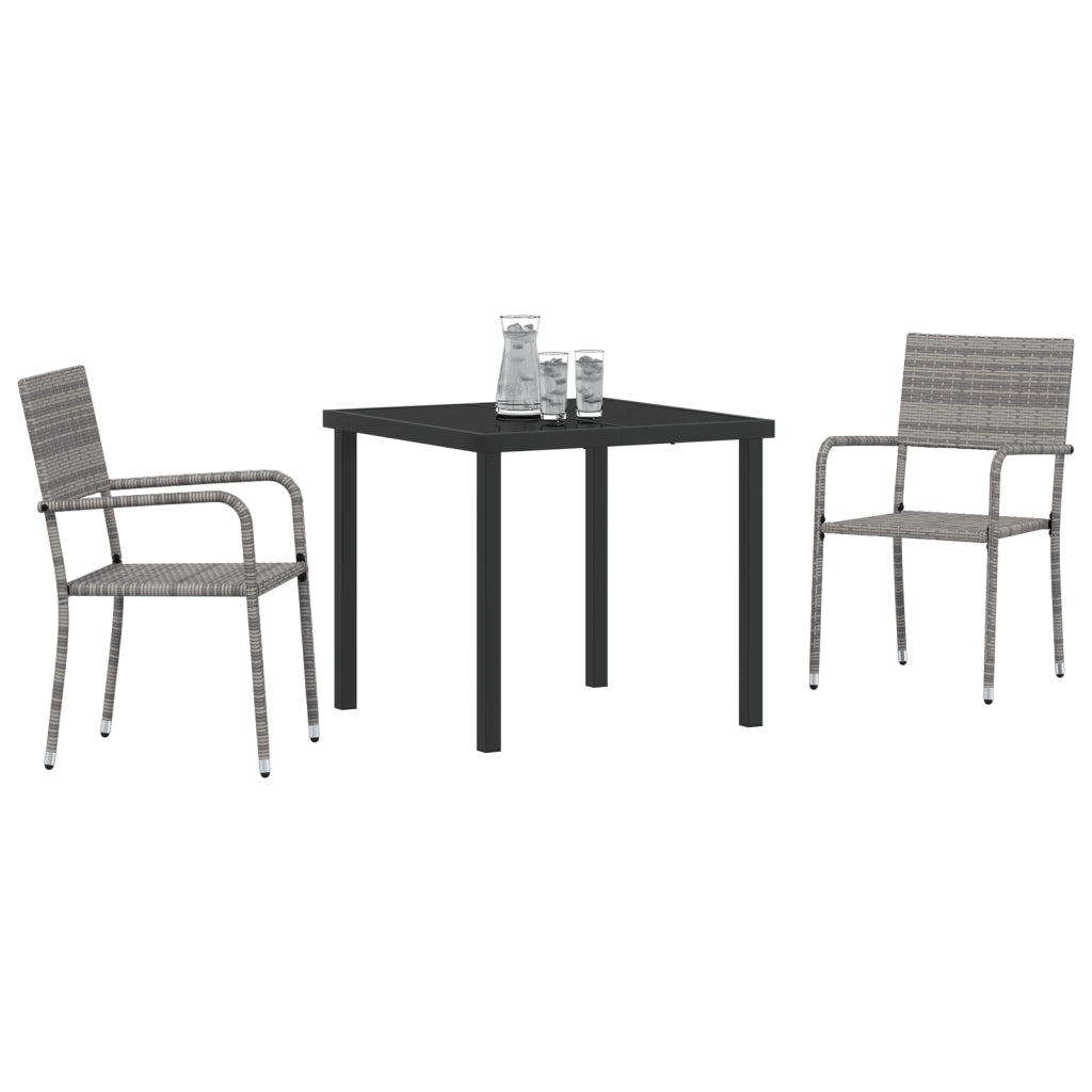 Set da Pranzo da Giardino 3 Pezzi Grigio Polyrattan
