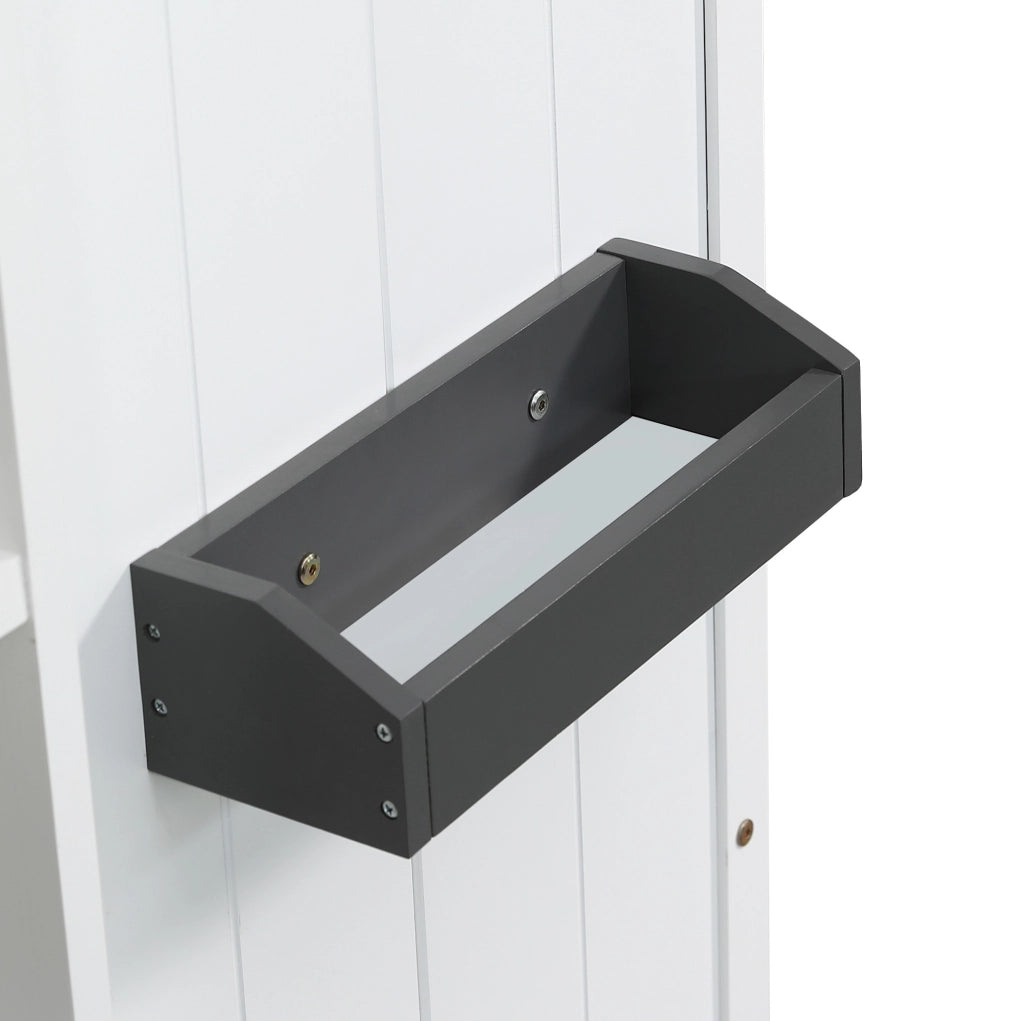 Letto a castello 90x200 cm con scale; sponde e finestre in legno e MDF bianco e grigio