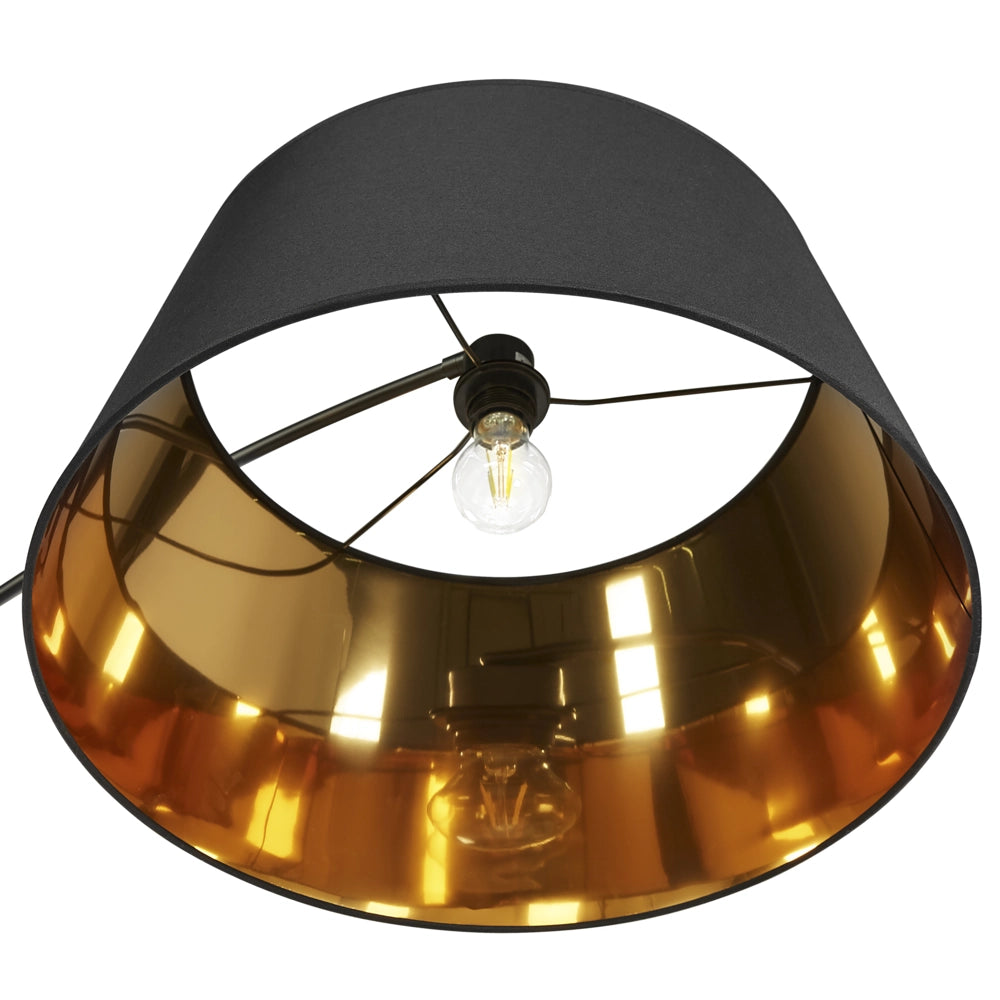 Lampada da terra in metallo nero 187 cm Struttura curva paralume a tamburo in cotone Base in marmo Design moderno