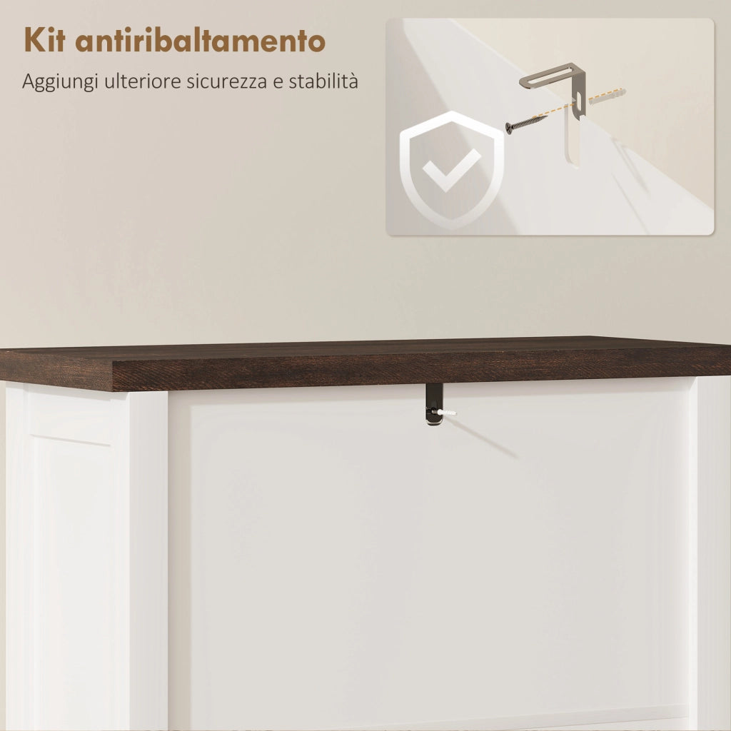 Scarpiera Country 60x26,5x96,7 cm con 2 Cassetti Ribalta in MDF Bianco