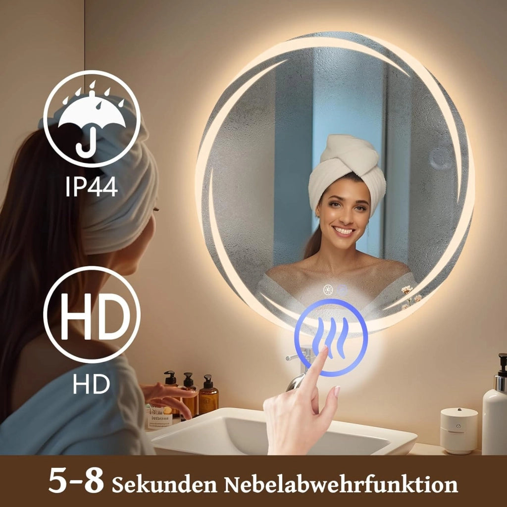 ZMH Specchio da Bagno Rotondo con Luce LED 80 cm IP44 Dimmabile Antiappannamento