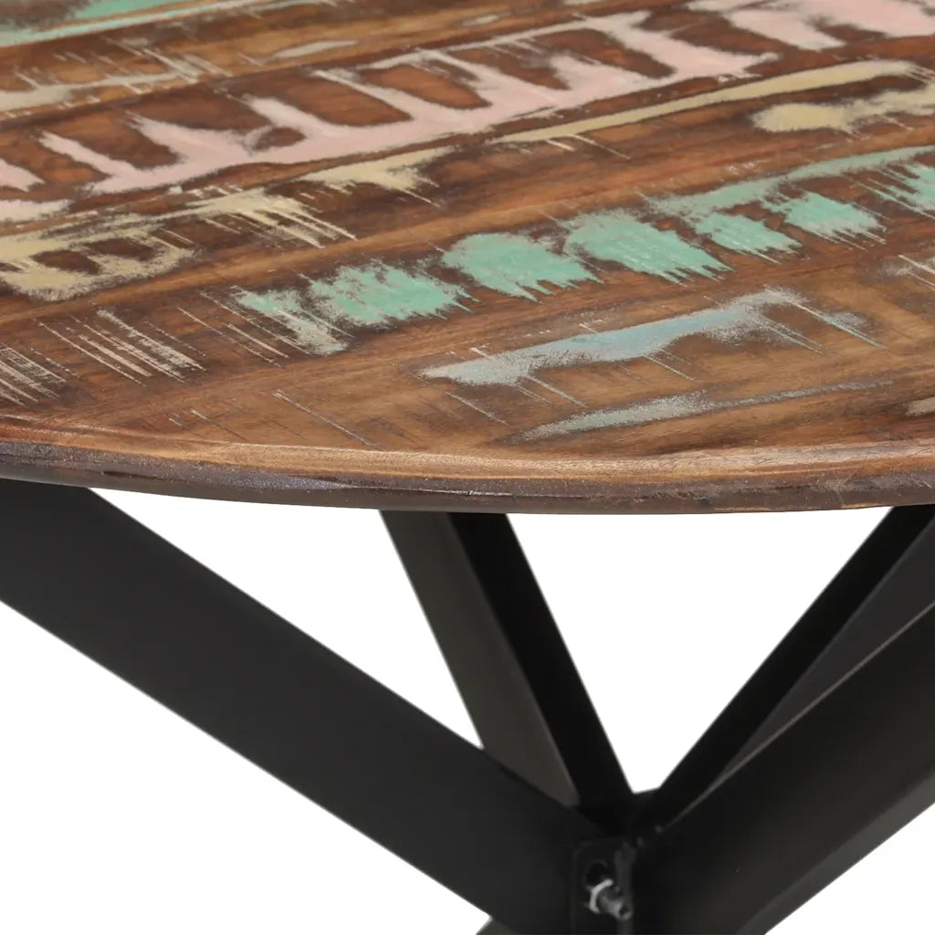 Tavolo da Pranzo Ã˜110x78cm Legno Massello di Recupero e Acciaio cod mxl 12670
