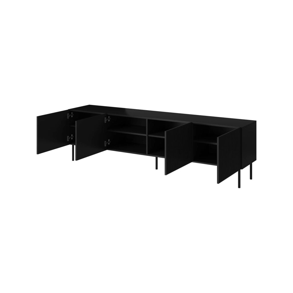 Mobile porta TV Priocca, Madia da salotto con quattro ante battenti, Rialzato da terra, 200x42 h52 cm, Nero