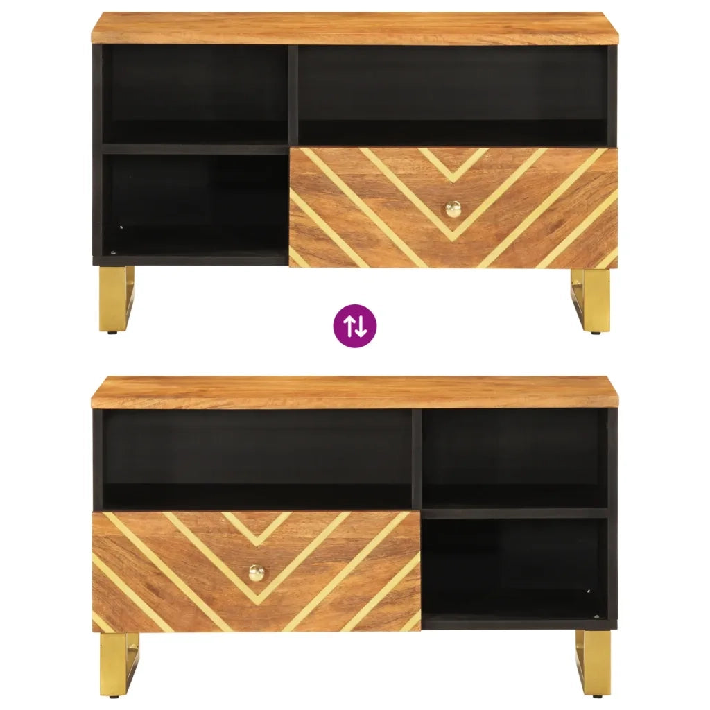 Mobile Porta TV-Mobile per TV-Credenza TV Marrone e Nero 80x33,5x46 cm in Legno di Mango