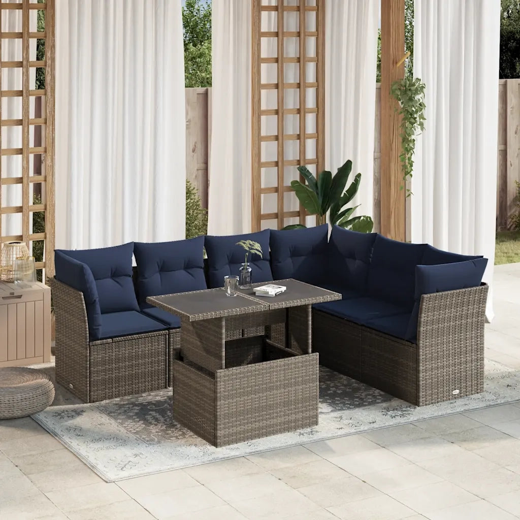 Set Divani da Giardino 7 pz con Cuscini Grigio in Polyrattan 3266611