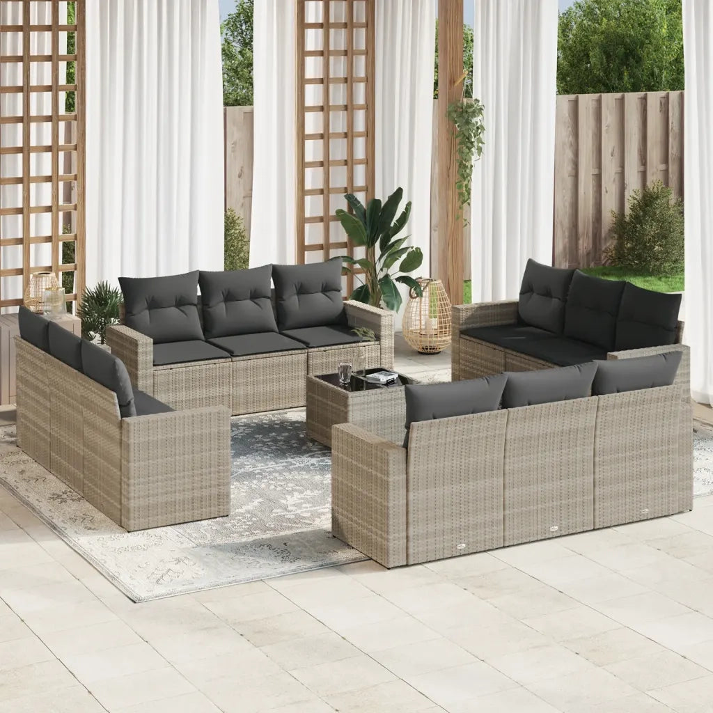 Set Divani Giardino 13 pz con Cuscini Grigio Chiaro Polyrattan 3251119