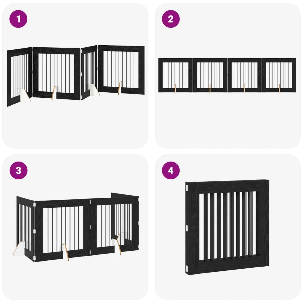 Cancello per cani pieghevole con supporti 4 pz Rovere Nero 892079