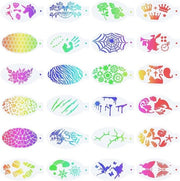 Stencili per pittura facciale da corpo - 24 pezzi - Animali Print Vipera Fiore - Stencili per tattoo riciclabili - Arti del trucco per cosplay e feste